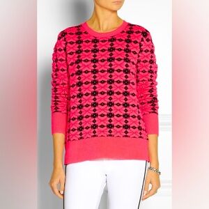 Emma Cook Designer Pink and Black Patterned Women's Crew Neck Sweater
